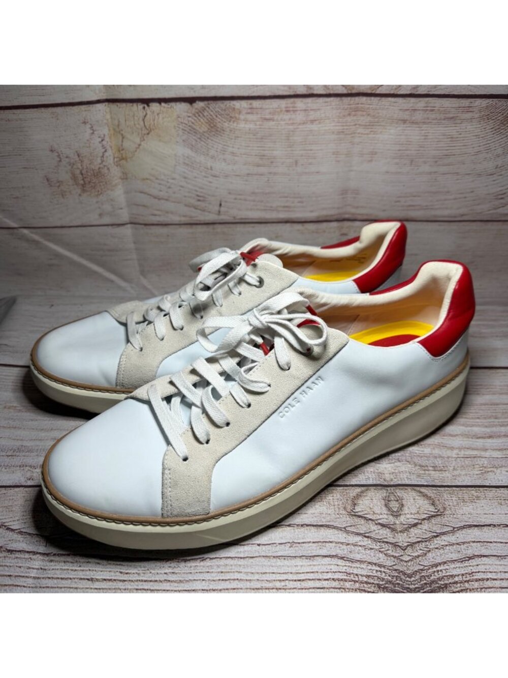 Men's COLE HAAN GrandPro Topspin Sneakers in Red/White/Beige Sz 12 M EUC